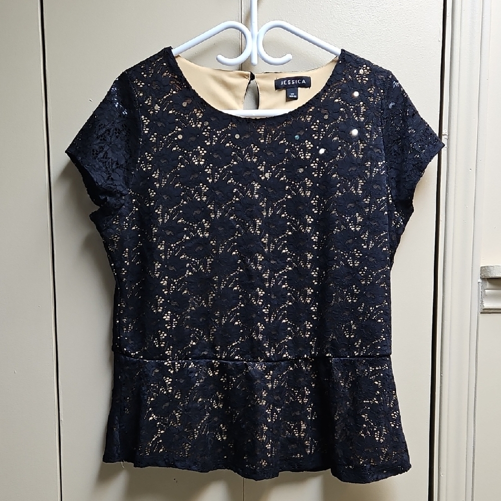 36. Black Lace Overlay Blouse Ladies Large